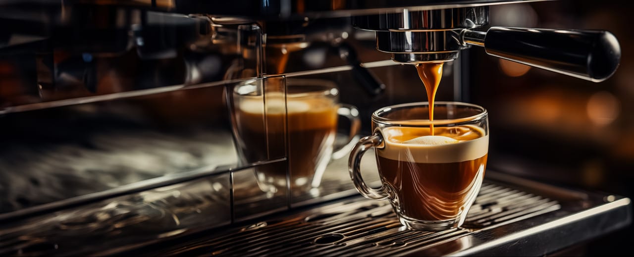 Preparando café espresso en una máquina profesional